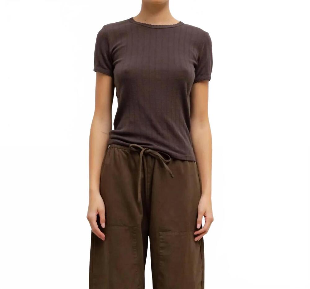 NEW LESET pointelle cotton slim fit tee in choco